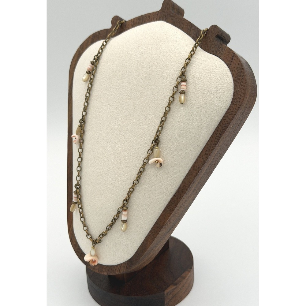 Marjorie Baer SF Shell Charm Chain Necklace Antiqued Brass Tone Boho - Picture 2 of 9